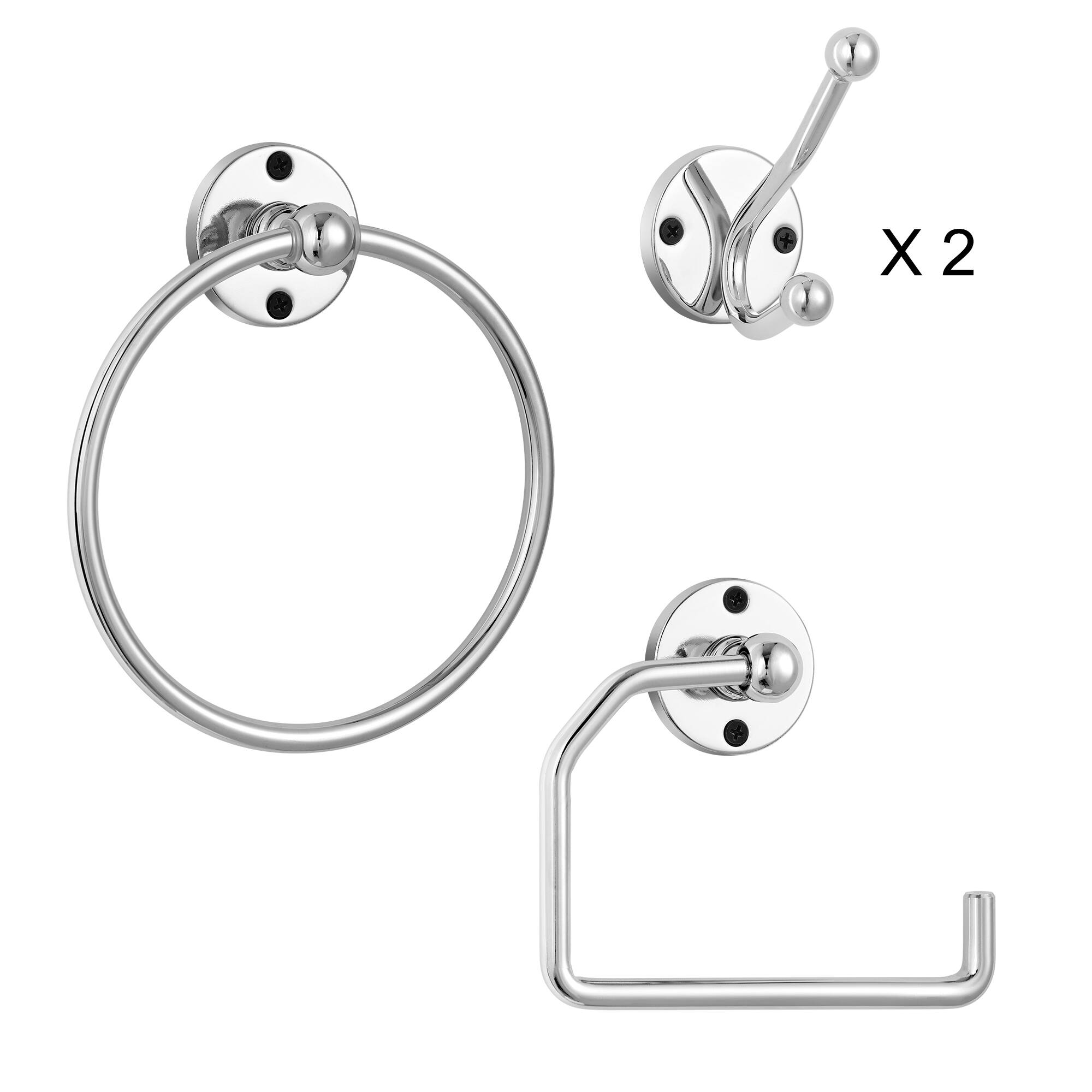Alt View 1. Oumilen - 4 Pack  Bathroom Hardware Set, Polished Silver Wall Mount Bathroom Accessory Kit - Silver.