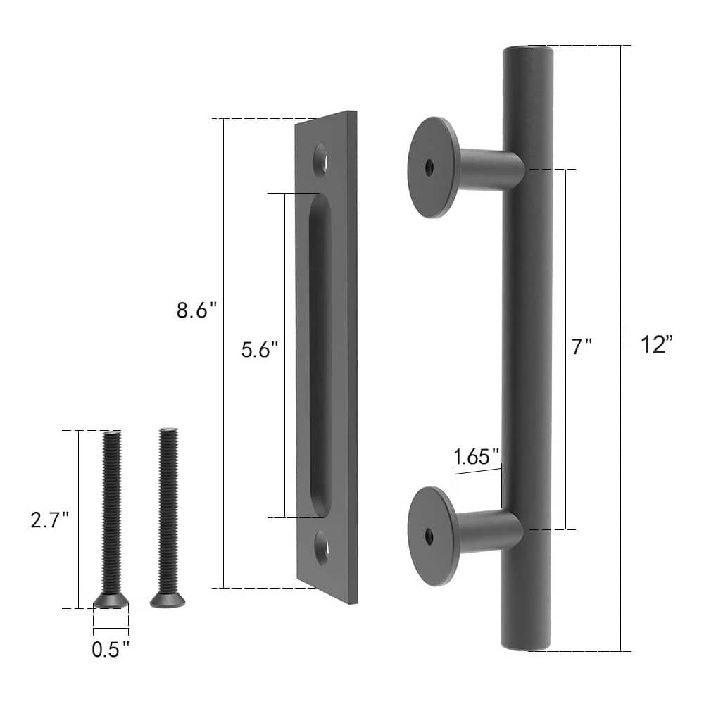Boyel Living - 12 in. Ladder Pull and Flush Sliding Barn Door Handle Set (2-Pack) - Black