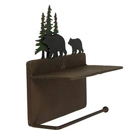 Mayrich Company - Rustic Brown Painted Metal Walking Bear Toilet Paper Roll Holder With Phone Shelf - Multicolored