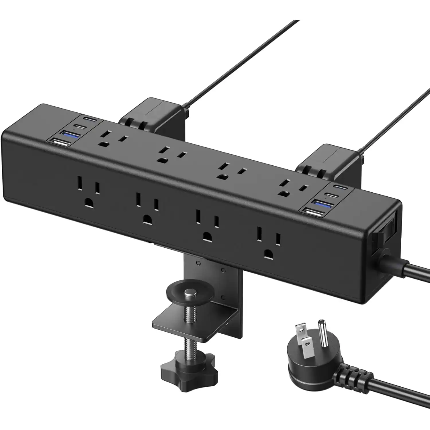 PARKER SLATER - Desk Clamp Power Strip with 12 Outlets, 45W USB-C, 4800J Surge Protector, Fits Thick Desk Edge, 6FT Cord - Black