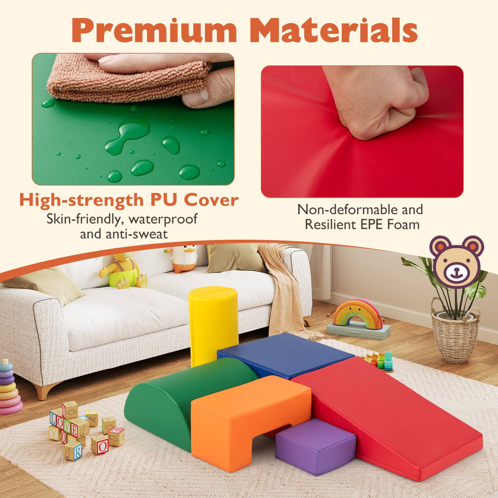Premium Materials

High-strength PU Cover
Skin-friendly, waterproof and anti-sweat

Non-deformable and Resilient EPE Foam