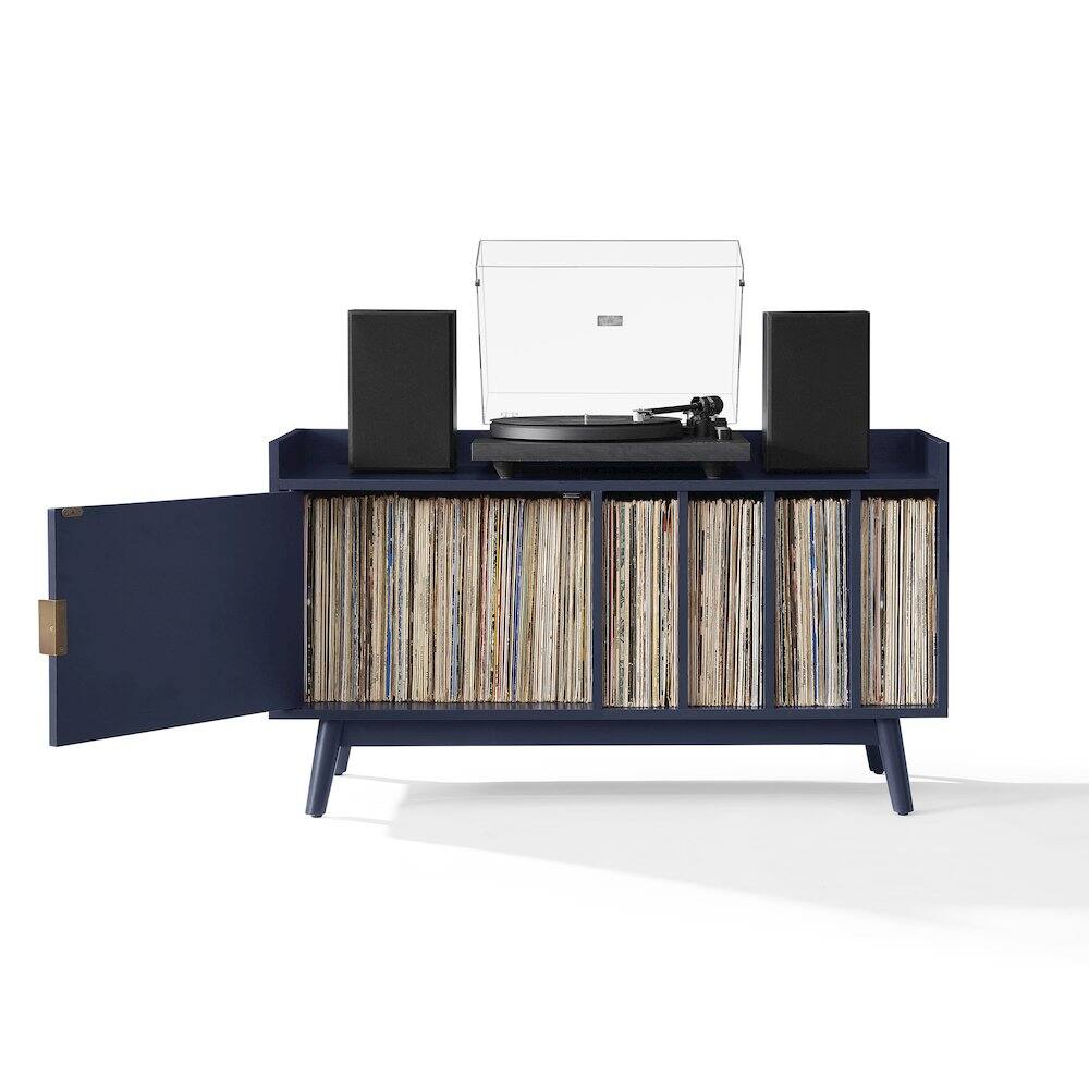 Alt View 4. Crosley Furniture - Skylar Mid-Century Record Player Cabinet with Vinyl Storage, Turntable Stand - Brown.