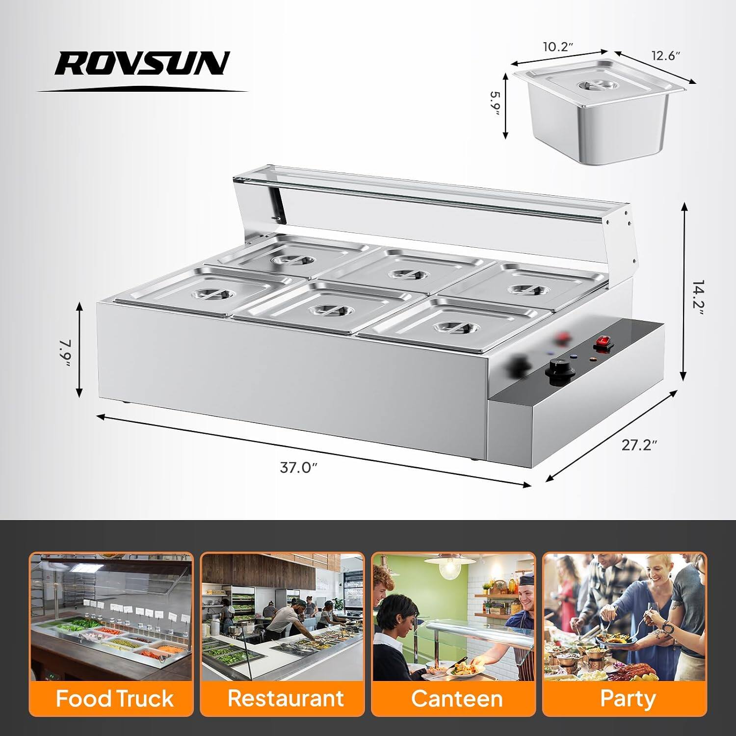 ROVSUN

5.9"  
10.2"  
12.6"  
7.9"  
14.2"  
37.0"  
27.2"  

Food Truck  
Restaurant  
Canteen  
Party