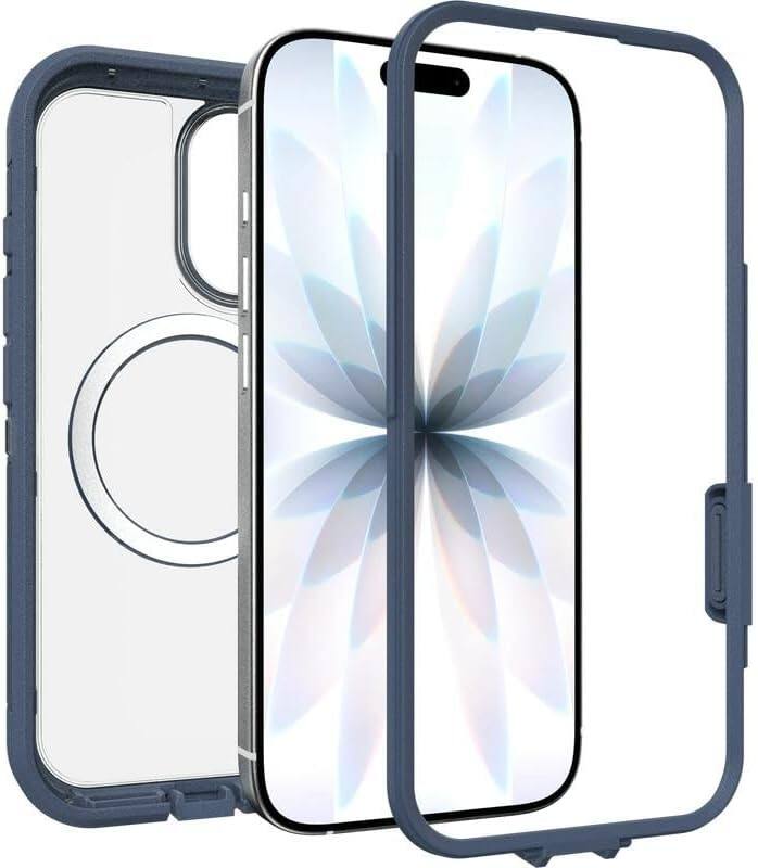 Alt View 2. OtterBox - OtterBox iPhone 17 (Only) Bundle: Defender Series XT Case & Screen Protector - Snaps on MagSafe - Rugged & Durable - Baby Blue Jeans (Clear/Blue).