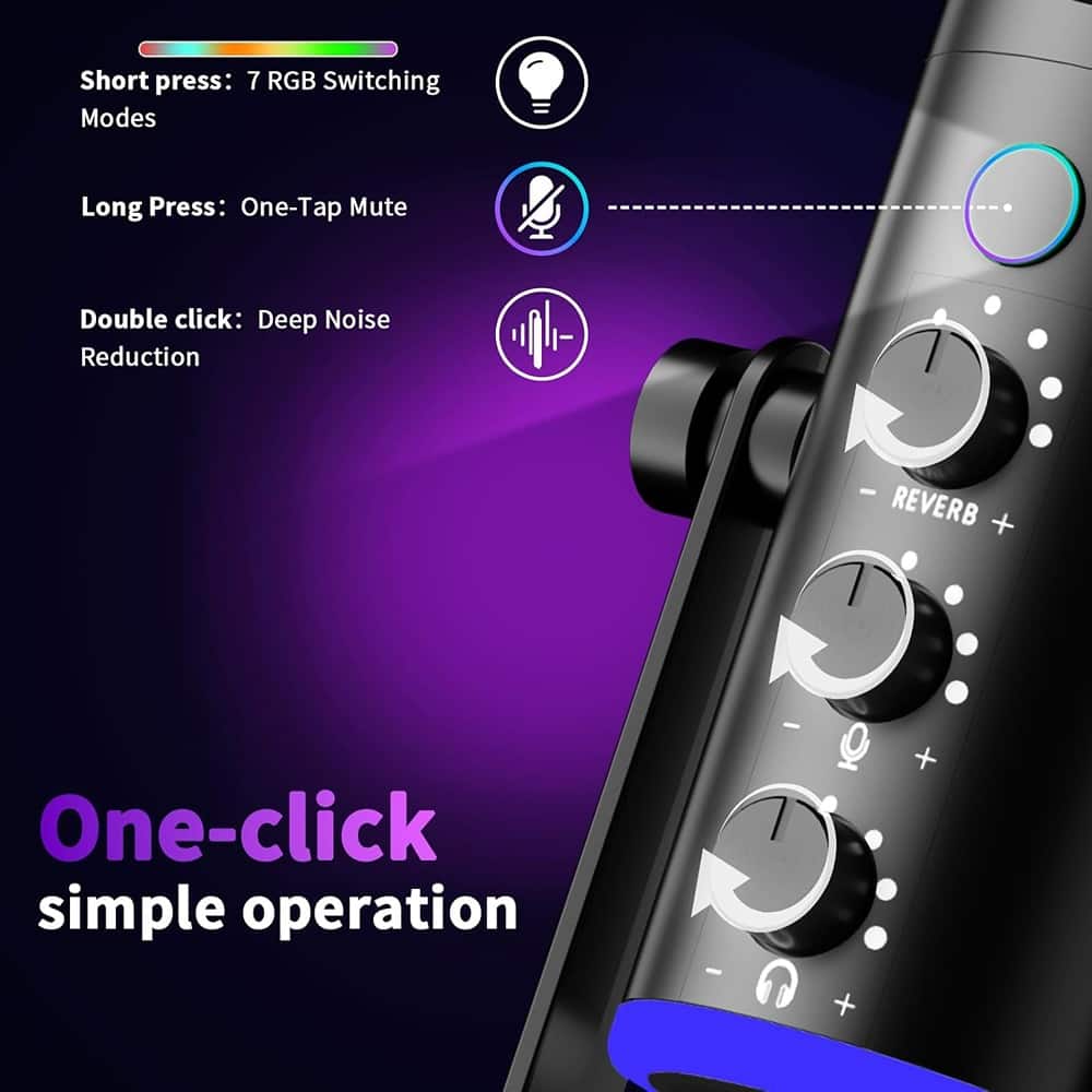 MOSZAR LLC - Gaming Microphone for PC – Noise Cancellation, RGB, Mute, Pop Filter, Plug & Play - Black