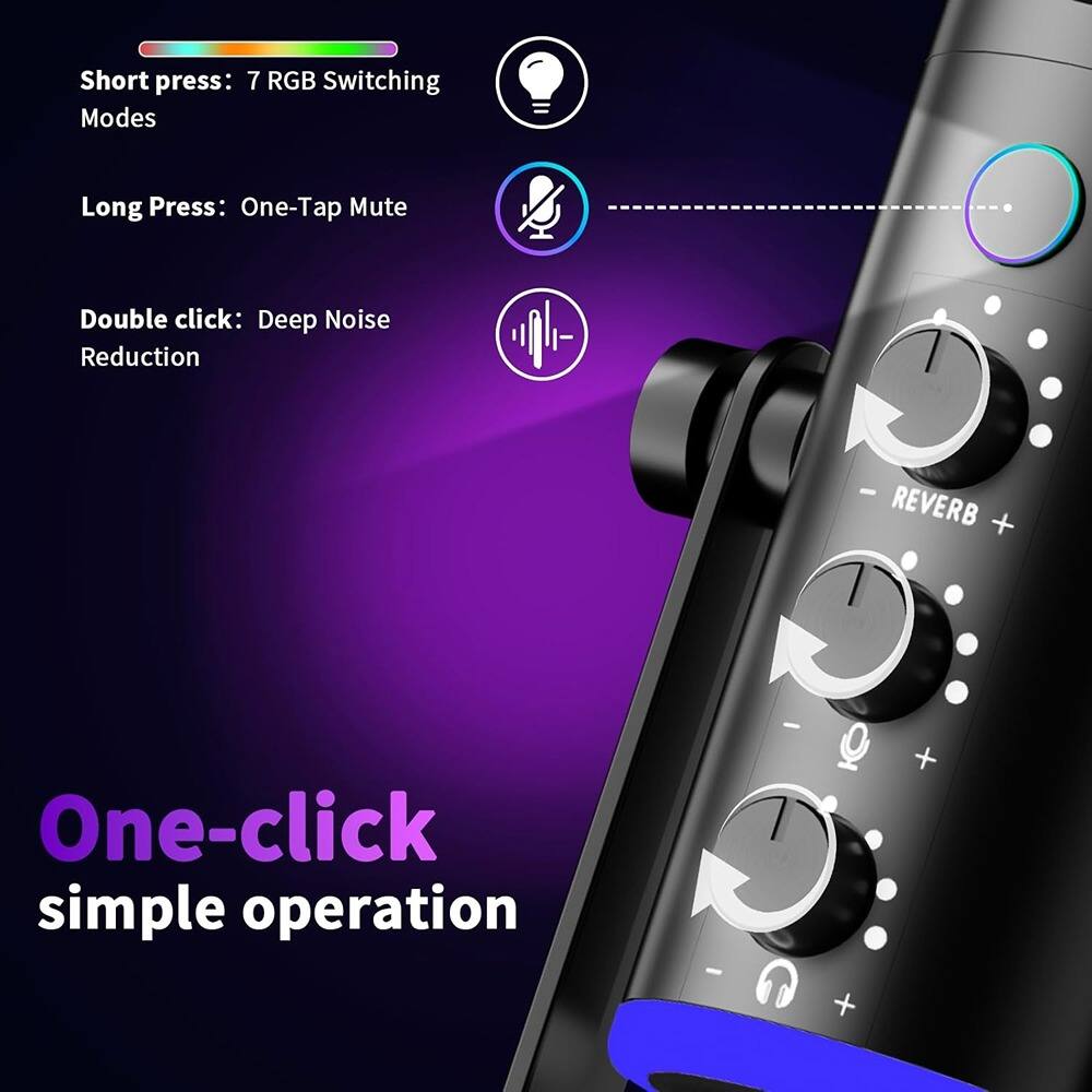 Front. MOSZAR LLC - Gaming Microphone for PC – Noise Cancellation, RGB, Mute, Pop Filter, Plug & Play - Black.