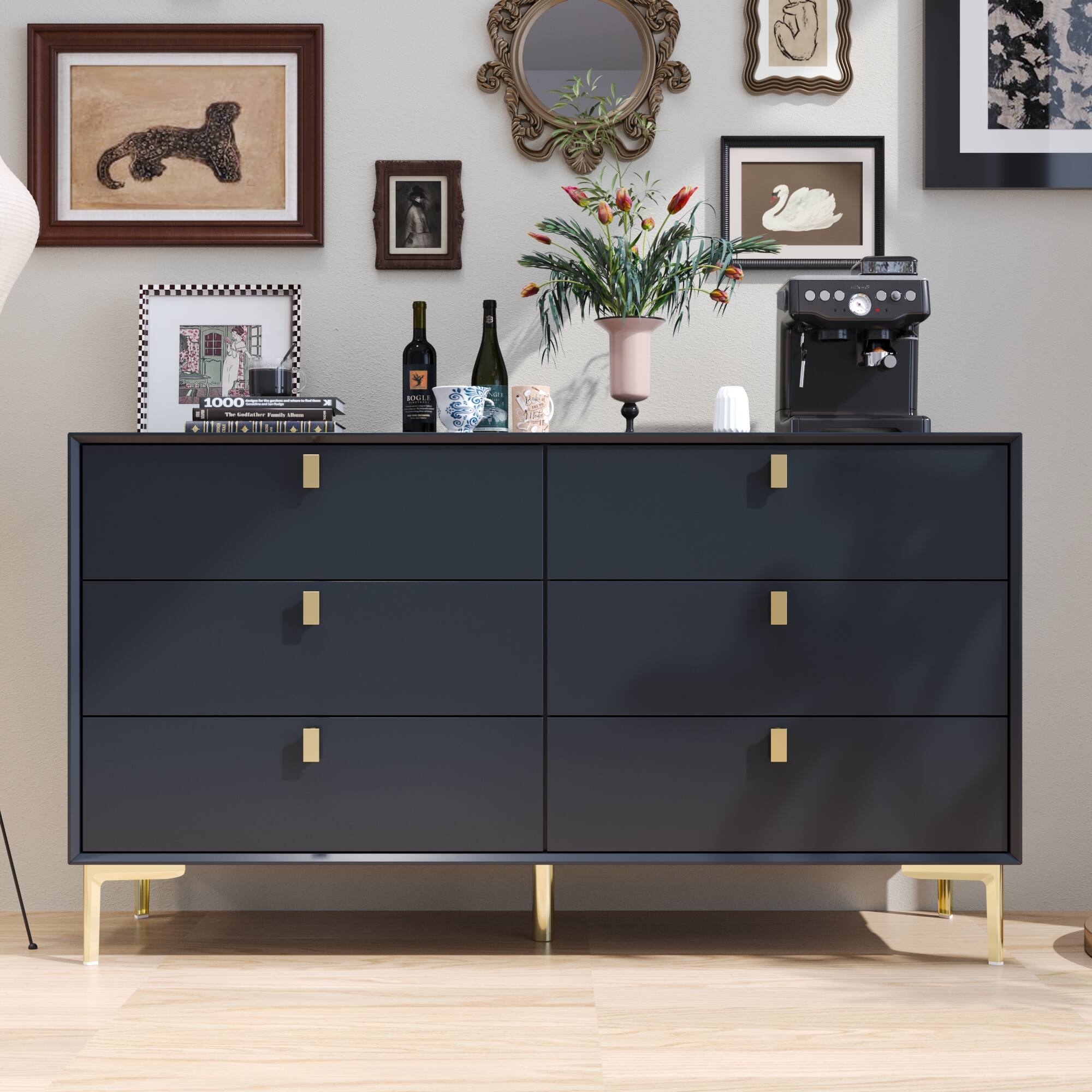Alt View 10. FUFU & GAGA - FUFU&GAGA Multifunctional Storage 6-Drawers Dresser Chest of Drawers Home Organization Solution - Dark Blue.