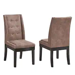 Kings Brand Furniture - Set of 2 Dark Brown Tufted Faux Leather Dining Chairs with Cappuccino Legs – Contemporary Style - Dark Brown / Black