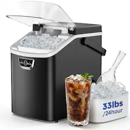 SIMZLIFE - Portable Countertop Nugget Ice Maker,5-Min Fast Ice, 33lbs/24H, Self-Cleaning, Quiet ,Pebble Ice Maker for Home, Party - balck