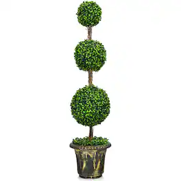 Costway - 4' Artificial Topiary Triple Ball Tree Plant Indoor Outdoor UV Resistant - Green