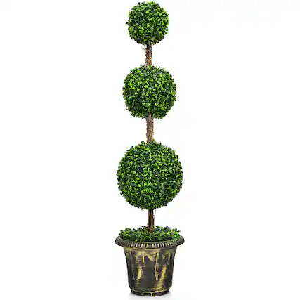Front. Costway - Costway 4' Artificial Topiary Triple Ball Tree Plant Indoor Outdoor UV Resistant - Green.