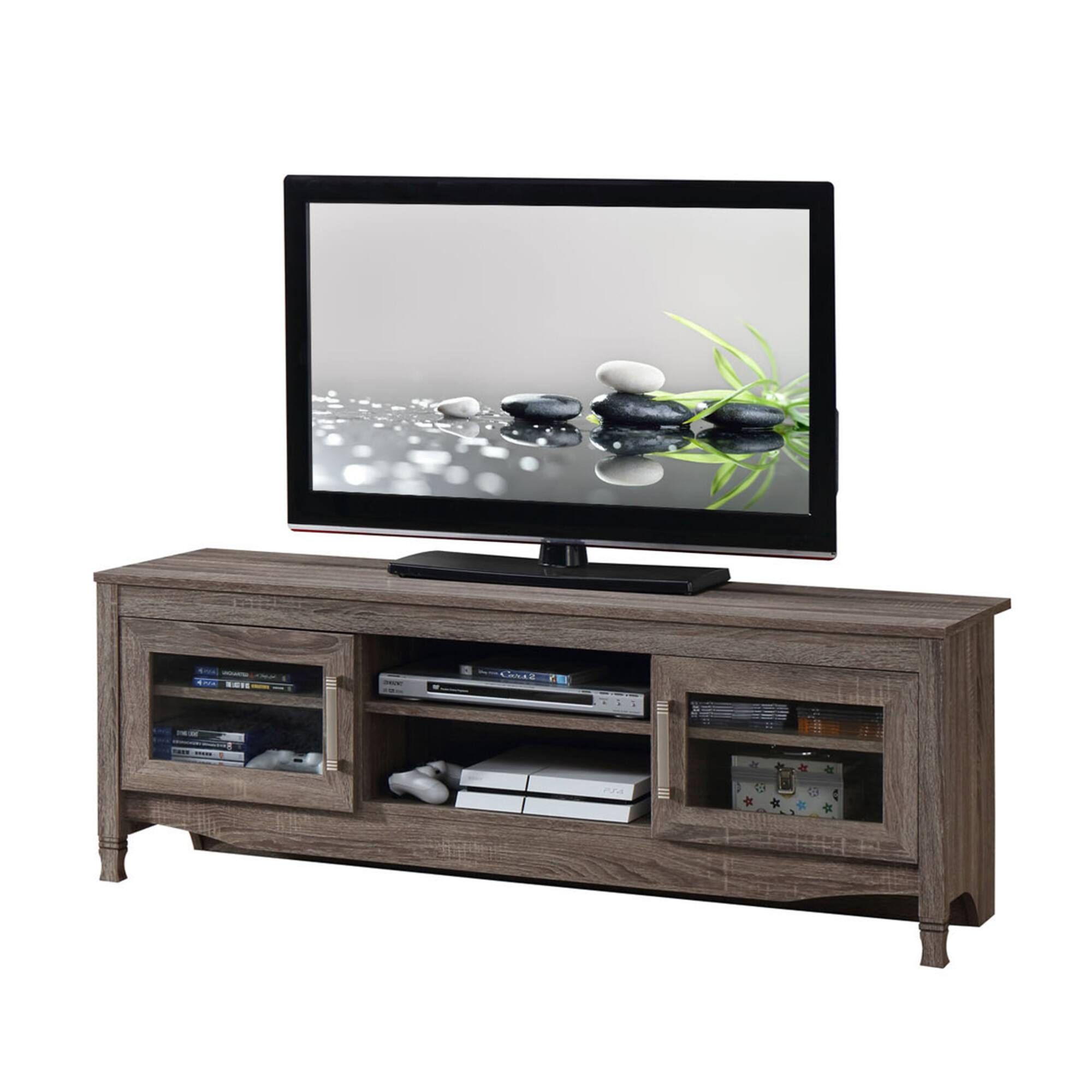 Angle. GOODSILO - Stylish Driftwood TV Stand with Storage Shelves and Cable Management for TVs Up to 60 Inches - Gray.