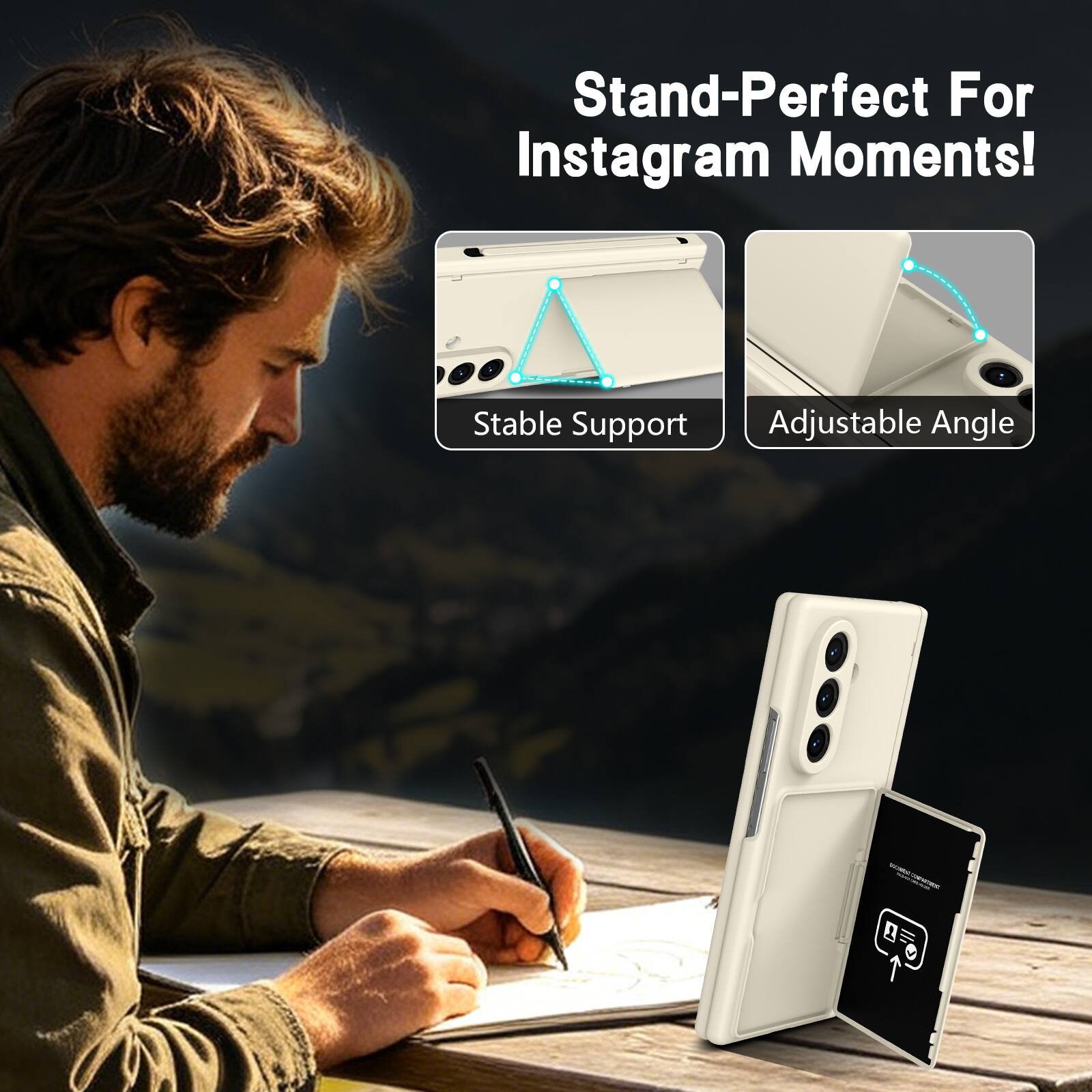 Stand-Perfect For Instagram Moments!  
Stable Support Adjustable Angle