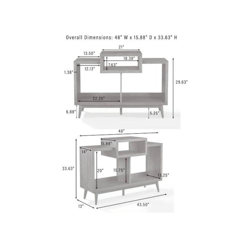 Overall Dimensions: 48" W x 15.88" D x 33.63" H

- 1.38"
- 13.50"
- 12.13"
- 21"
- 18.38"
- 7.63"
- 29.63"
- 22.25"
- 6.88"
- 5.25"
- 48"
- 15.88"
- 14"
- 33.63"
- 20"
- 15.75"
- 13.25"
- 13"
- 43.50"