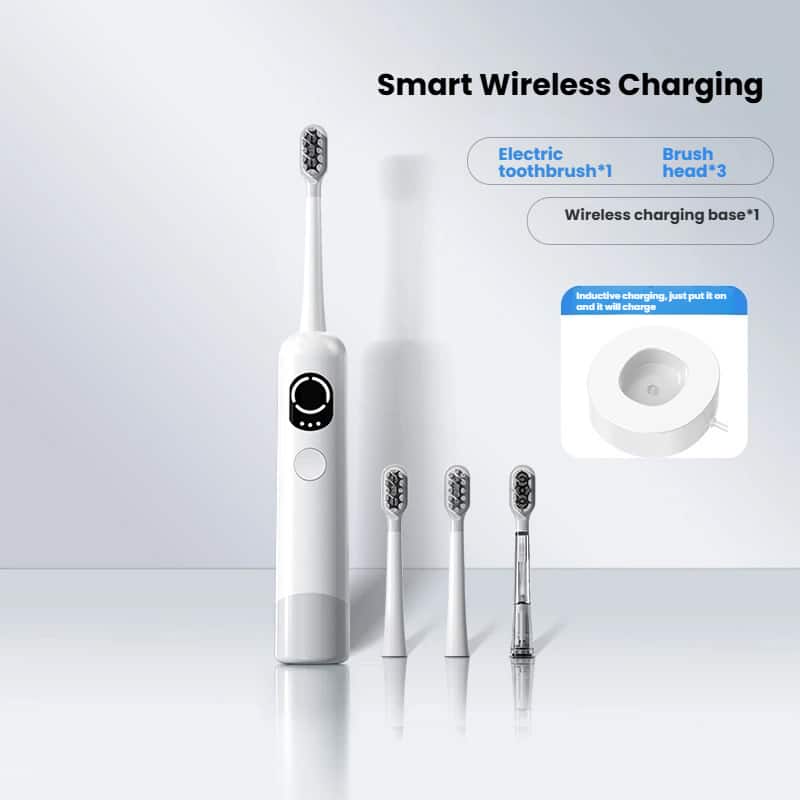 Cluzine - Smart Sonic Electric Toothbrush IPX7 Waterproof Sonic Vibration Teeth Cleaning Wireless Charging - White