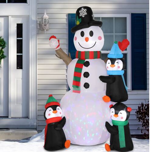 Alt View 5. Winado - 6FT Christmas Inflatables Snowman with 3 Penguins, Colorful Rotating Lights for Outdoor Yard Holiday Party Decorations - Multicolor.