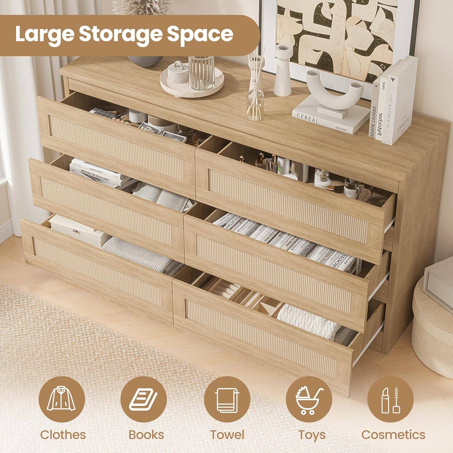 Large Storage Space

CEREAL COVERS DIN CIRIOTE

Clothes  
Books  
Towel  
Toys  
Cosmetics