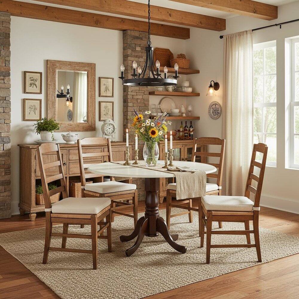 Alt View 2. FurniFact - Round Dining Table - Brown.