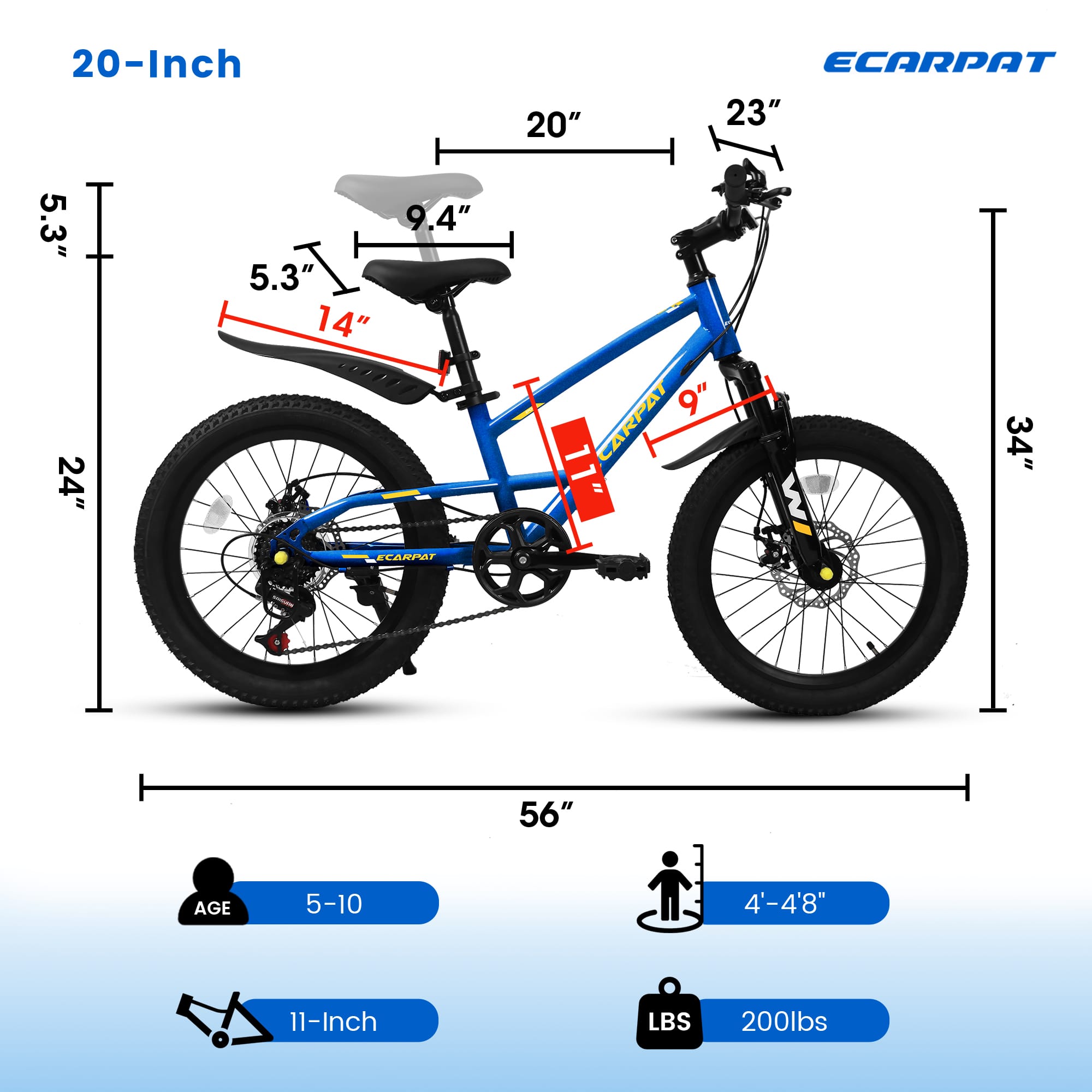 Anysun 20 Inch Mountain Bike for Adults & Teens 7 Speed, Front