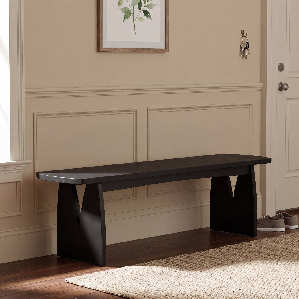 Alt View 7. Ropilly - Ropilly Black Modern Dining Bench Long Entryway Bench Acacia Legs High Capacity for Kitchen Living Room - Black.