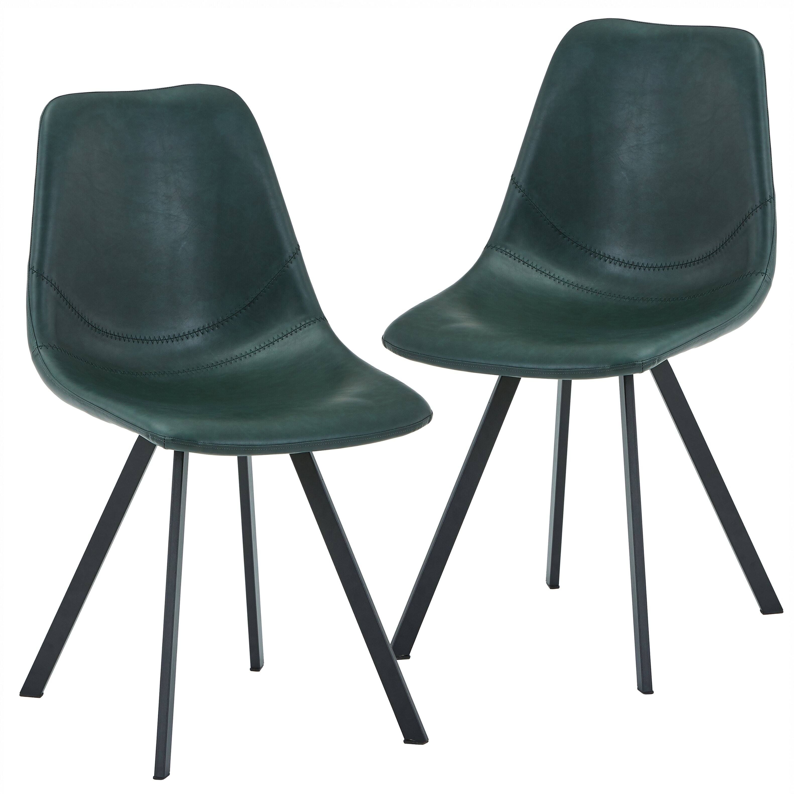 Front. LeisureMod - Markley 2-Piece Ergonomic Leather Dining Chair Set, Mid-Century Upholstered Desk Chair for Kitchen & Home Office - Olive Green.