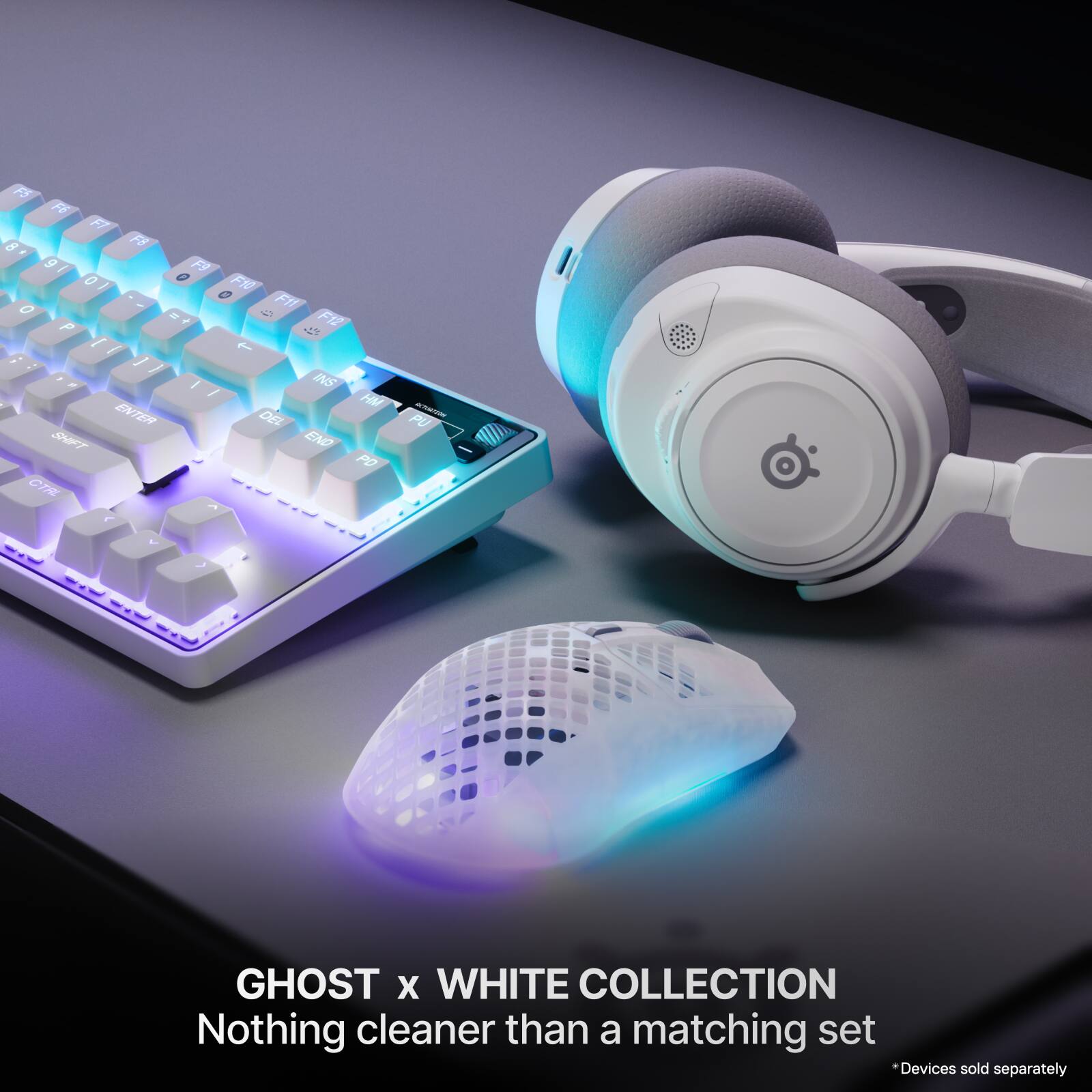 FS FE F1 8 F8 9 I F9 0 0 F10 / O F1 o - + =  F12 P + 7 /  / - I INS / HM ENTER EN DEL SHFT EN PO CTR PU C V GHOST X WHITE COLLECTION Nothing cleaner than a matching set *Devices sold separately
