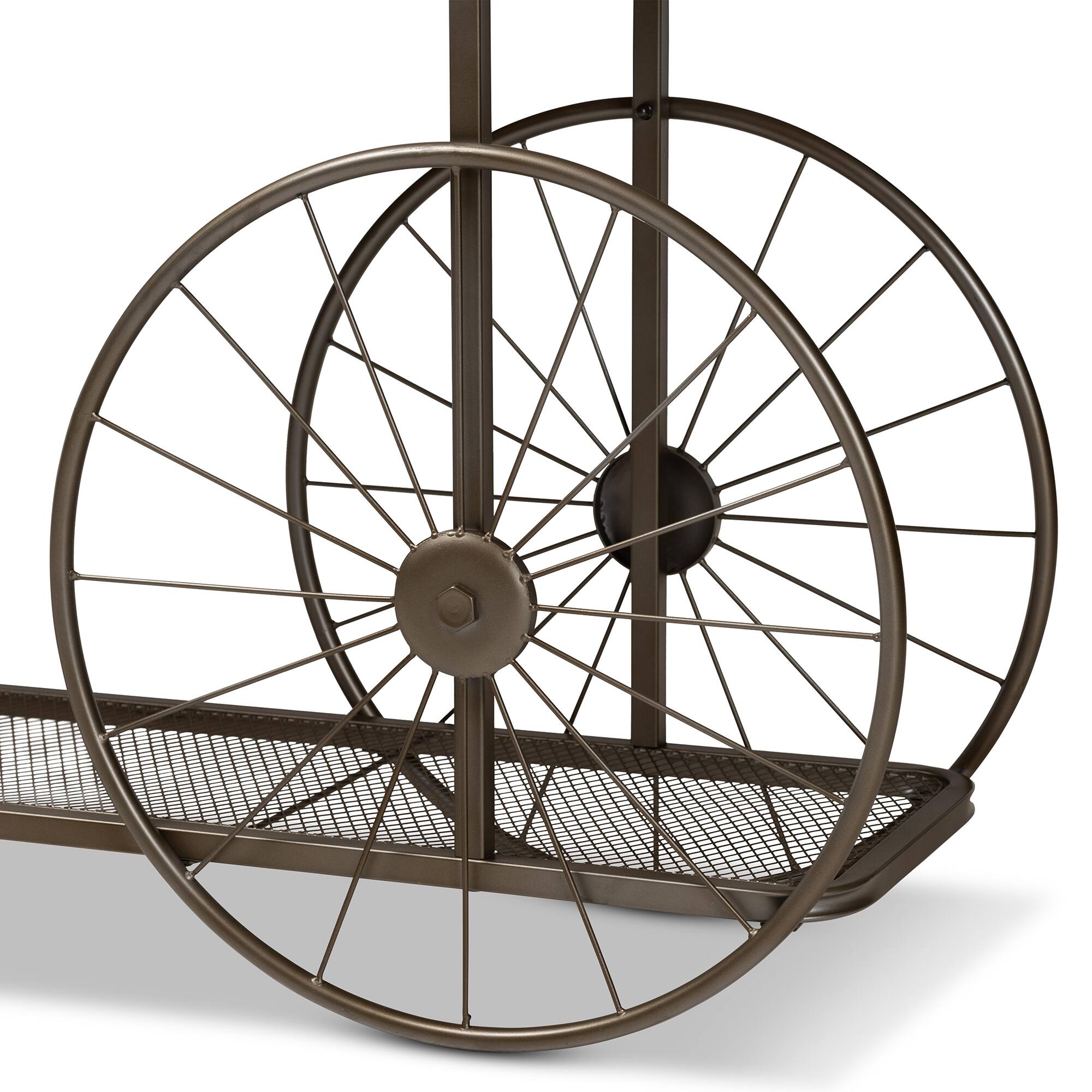 Alt View 1. Baxton Studio - Terence Vintage Rustic Industrial Finished Wood and Finished Metal Wheeled Console Table - Natural/Black.