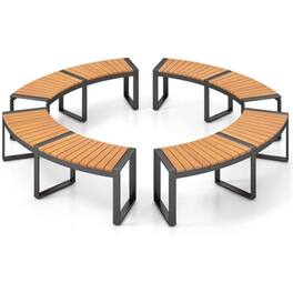 Hivvago - Set of 4 - Round Outdoor Metal Wood Backless Bench - Around Table Tree Fire Pit - Natural, Black