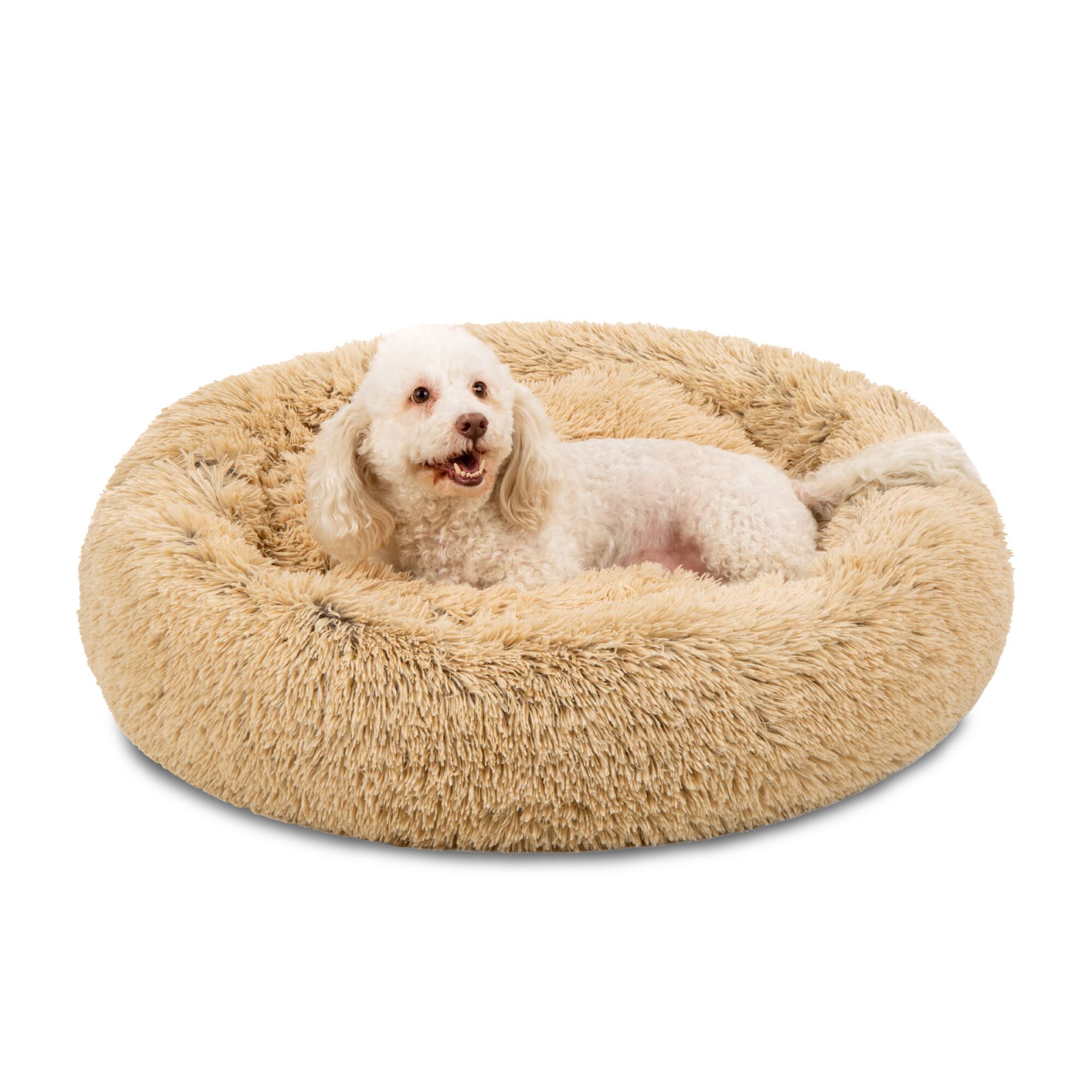 Front. Best Choice Products - Best Choice Products 36in Dog Bed Self-Warming Plush Shag Fur Donut Calming Pet Bed Cuddler - Brown - Brown.