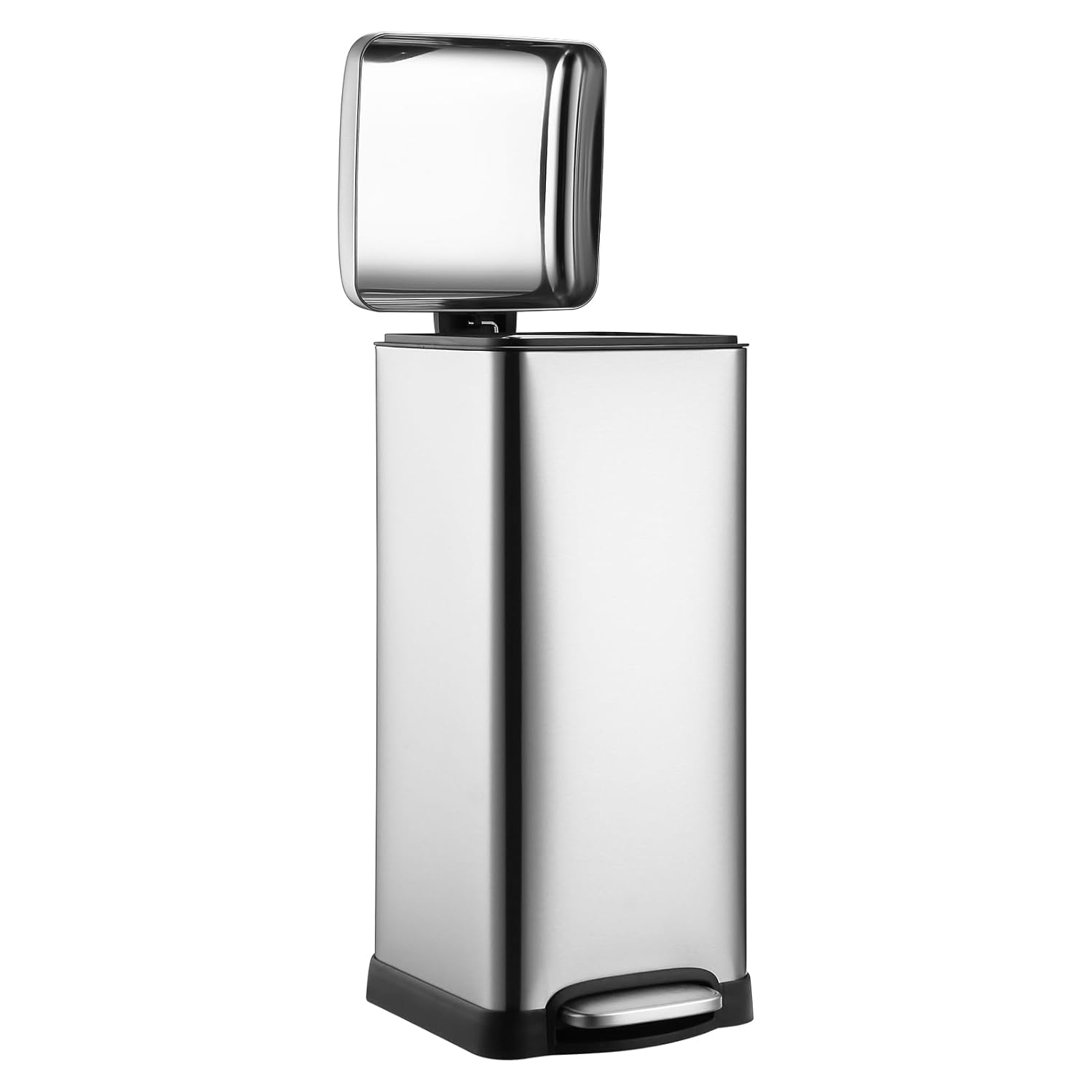 Front. Jojoka - 8 Gallon Silver Stainless Steel Bathroom Step Trash Can with Soft-Close Lid, Foot Pedal & Removable Inner Bucket - Silver.