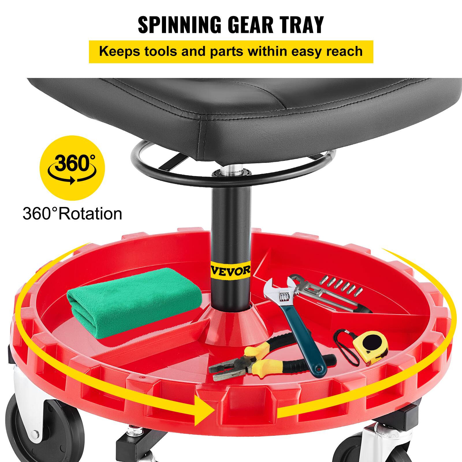 SPINNING GEAR TRAY  
Keeps tools and parts within easy reach  
360° Rotation  
VEVOR