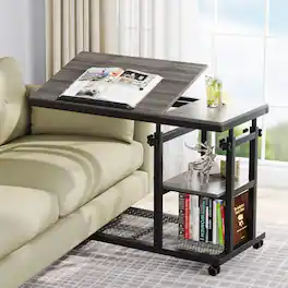 Tribesigns - Height-Adjustable C-Shaped Mobile Laptop Desk with Wheels and Tilting Top for Sofa or Bedside - Grey+black