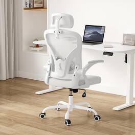 PexFix - Ergonomic Office Chair with Flip-Up Armrests, Adjustable Headrest & Lumbar Support for Home Office - White