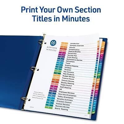 Print Your Own Section Titles in Minutes

Company Overview
MORVANA
WIRELESS

Policies
Company Policies
Medical Benefits
Dental Plan
Pension Plan
Profit Sharing
Performance Reviews
Retirement Plans
Expense Reports
Vacation Policy
Key Contacts
New Products
Budget Review
Finance Forum
Policies Review
Quality Meeting
Trade Council
Staff Meeting
Employee Reviews
New Hire Orientation
Safety Orientation
Benefits Summary
Directors Council
Analyst Reviews
Business Review
Board Meeting