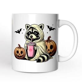 OrnamentallyYou - Cute Racoon Drinking Cup, Mug, Retro Halloween Gift - White