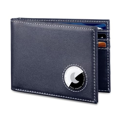 Vulpecula Spade - Men's Wallet with Airtag Holder, Bifold Full-Grain Leather Wallet for Apple Air Tag, Slim Wallet for Men with RFID - Chelsea Blue