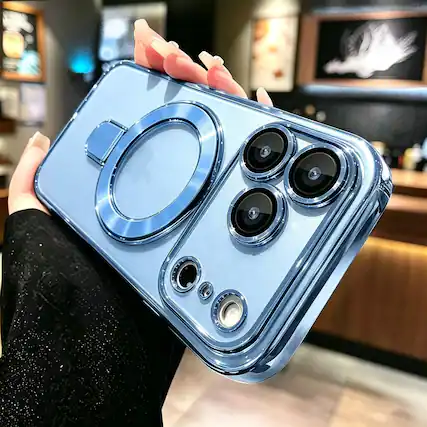 Front. UUCOVER - Magnetic Case for iPhone 18 Pro Max,Shockproof TPU+PC Clear Case Ring Stand Compatible with MagSafe Camera Lens Cover - Skyblue.