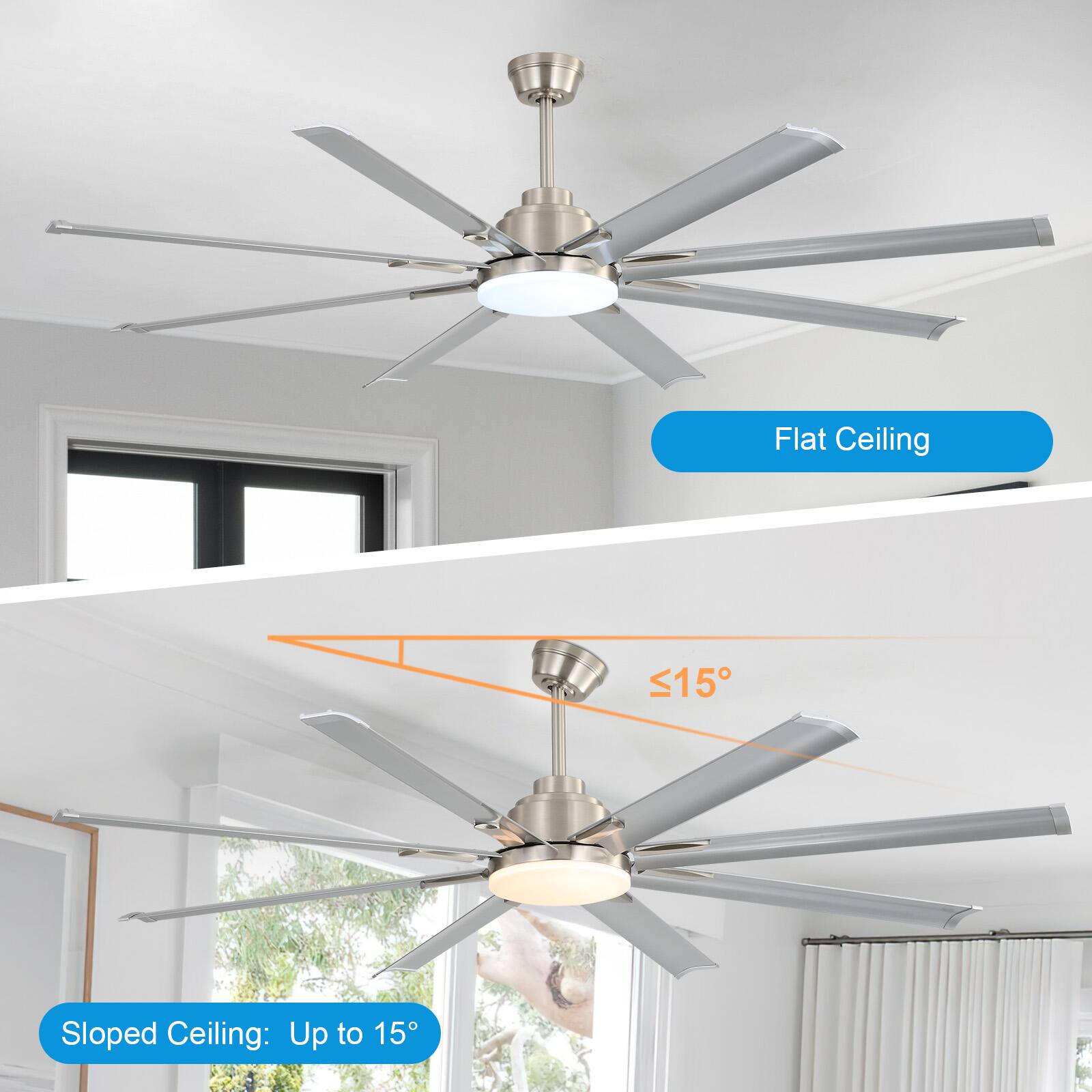 Flat Ceiling

Sloped Ceiling: Up to 15°