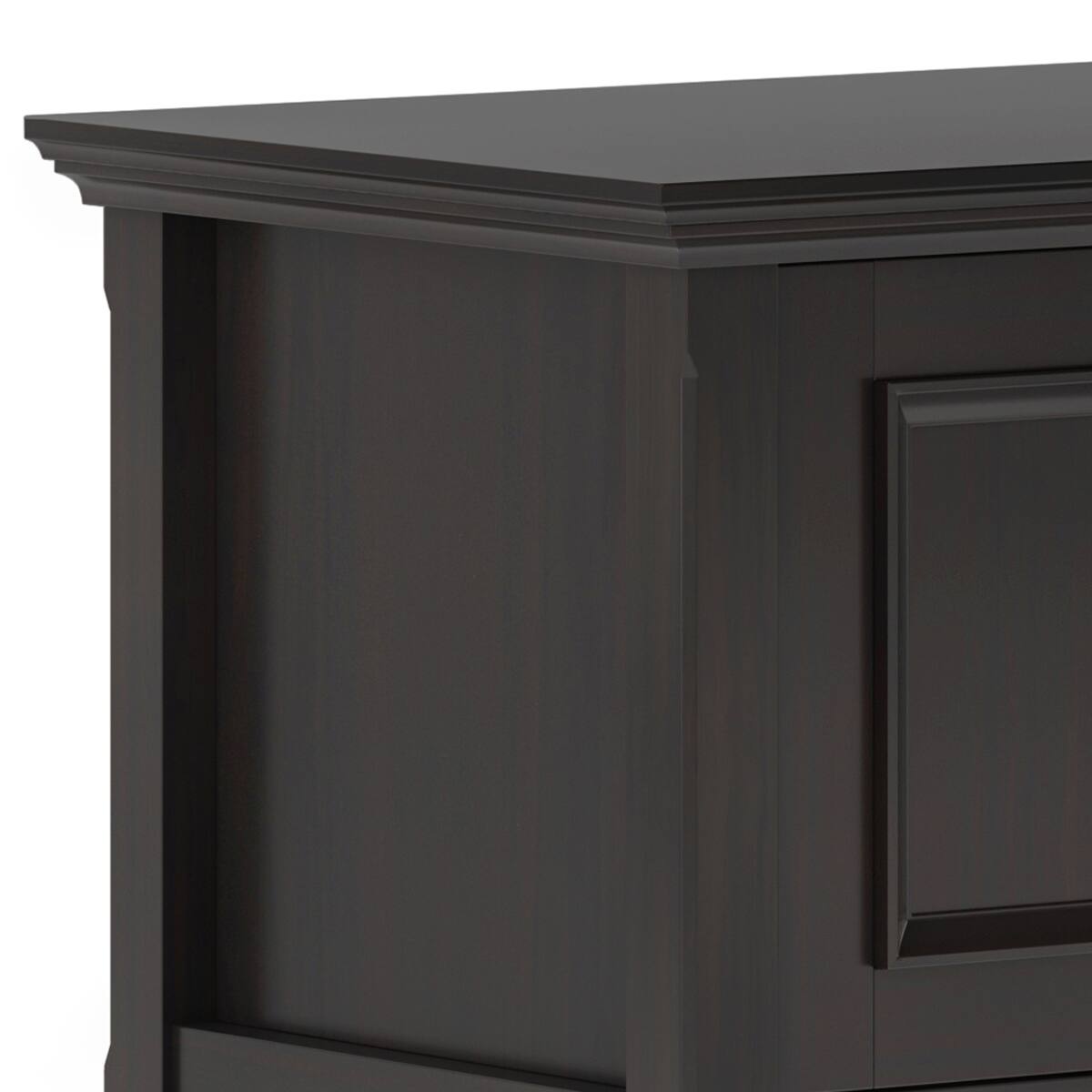 Left. Simpli Home - Amherst 72 inch Solid Wood Low TV Media Stand in Hickory Brown - Hickory Brown.