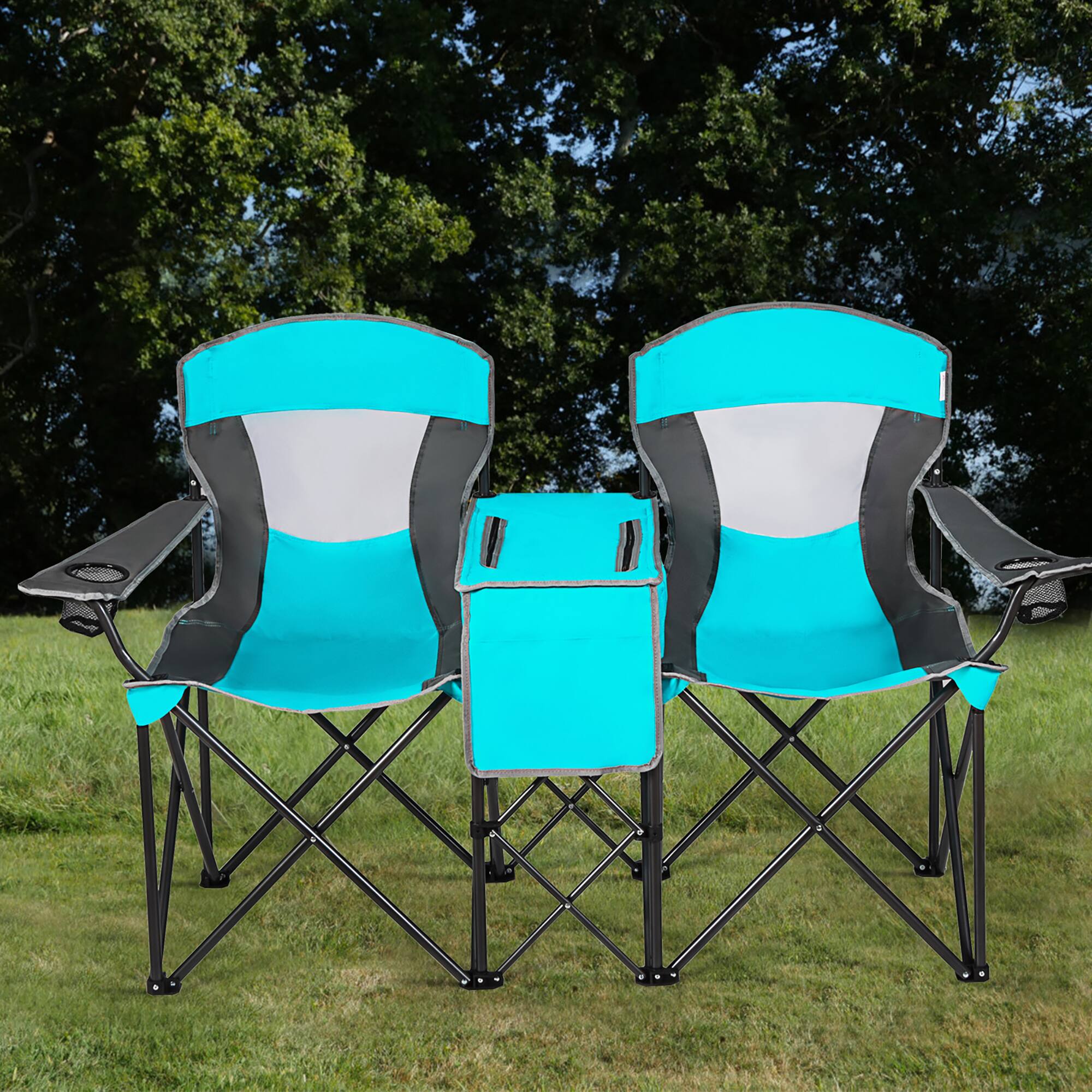 Alt View 9. Costway - Costway Portable Folding Camping Canopy Chairs w/ Cup Holder Cooler Outdoor - Turquoise.