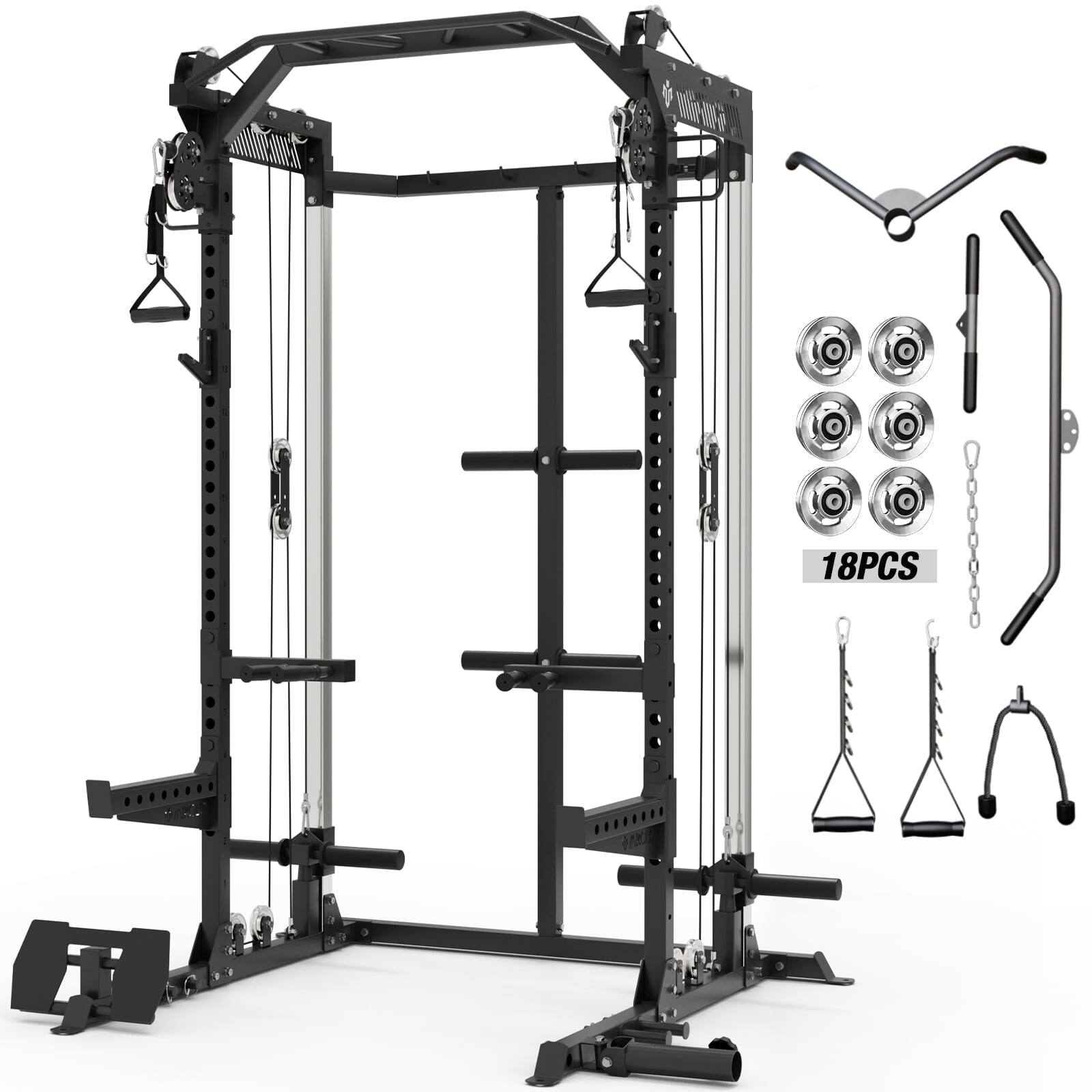 Mikolo - Power Rack Cage, Weight Rack,Multi-Function Squat Rack with J Hooks,Dip Bars and Landmine - Black