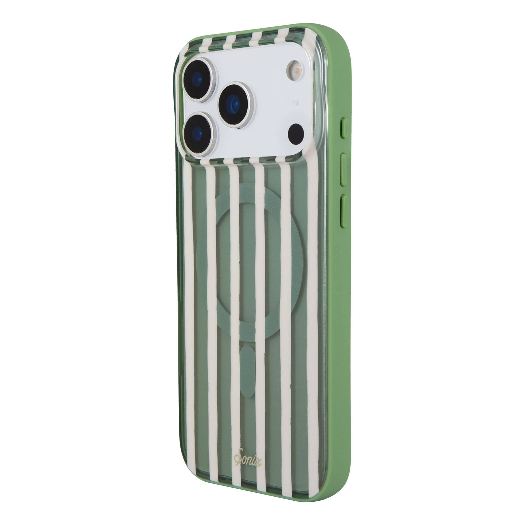 Left. Sonix - iPhone 17 Pro Max Case Abstract Stripe Sage - Green.