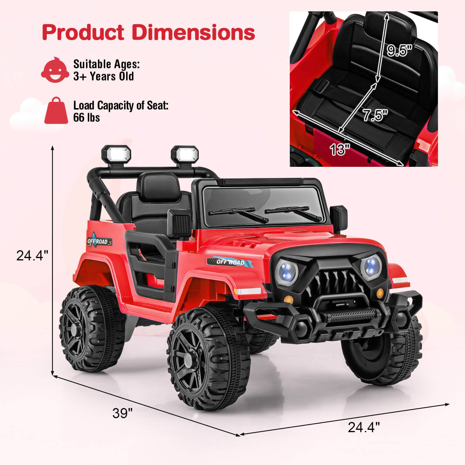 Product Dimensions

Suitable Ages: 3+ Years Old

Load Capacity of Seat: 66 lbs

9.5"  
7.5"  
13"  
24.4"  
39"  
24.4"