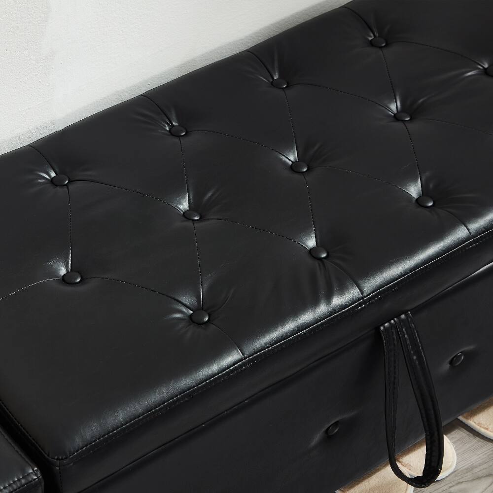 Alt View 10. Ropilly - Ropilly 48 Inch Tufted Black Faux Leather Storage Ottoman Bench for Bedroom Entryway - Black.