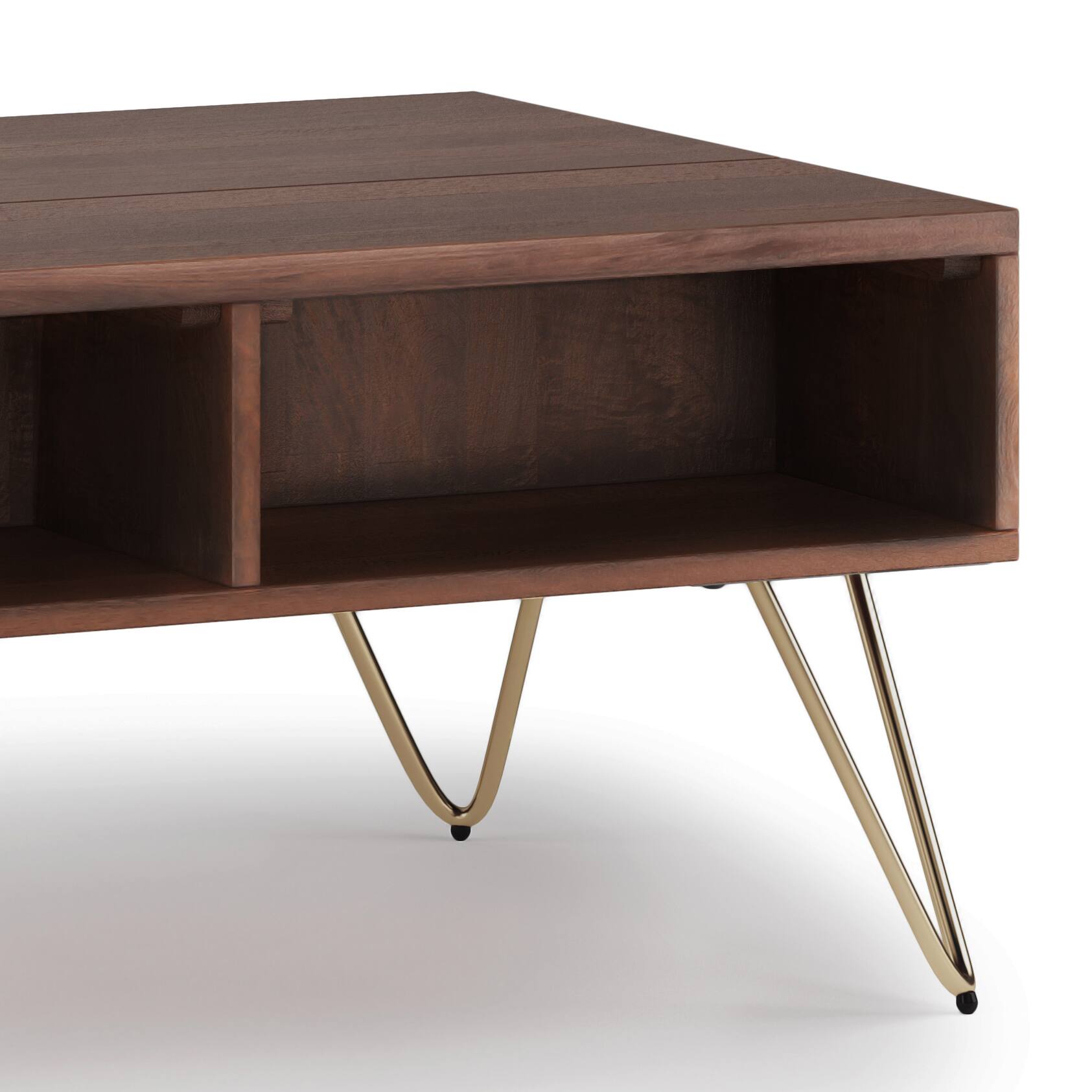 Alt View 16. Simpli Home - Hunter Small Lift Top Coffee Table - Umber Brown and Gold.