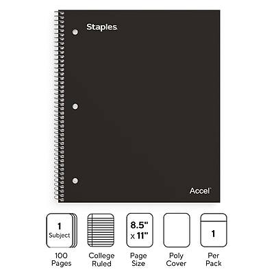Staples Accel 1 Subject 8.5" x 11" 100 Pages College Ruled Page Size Poly Cover Per Pack