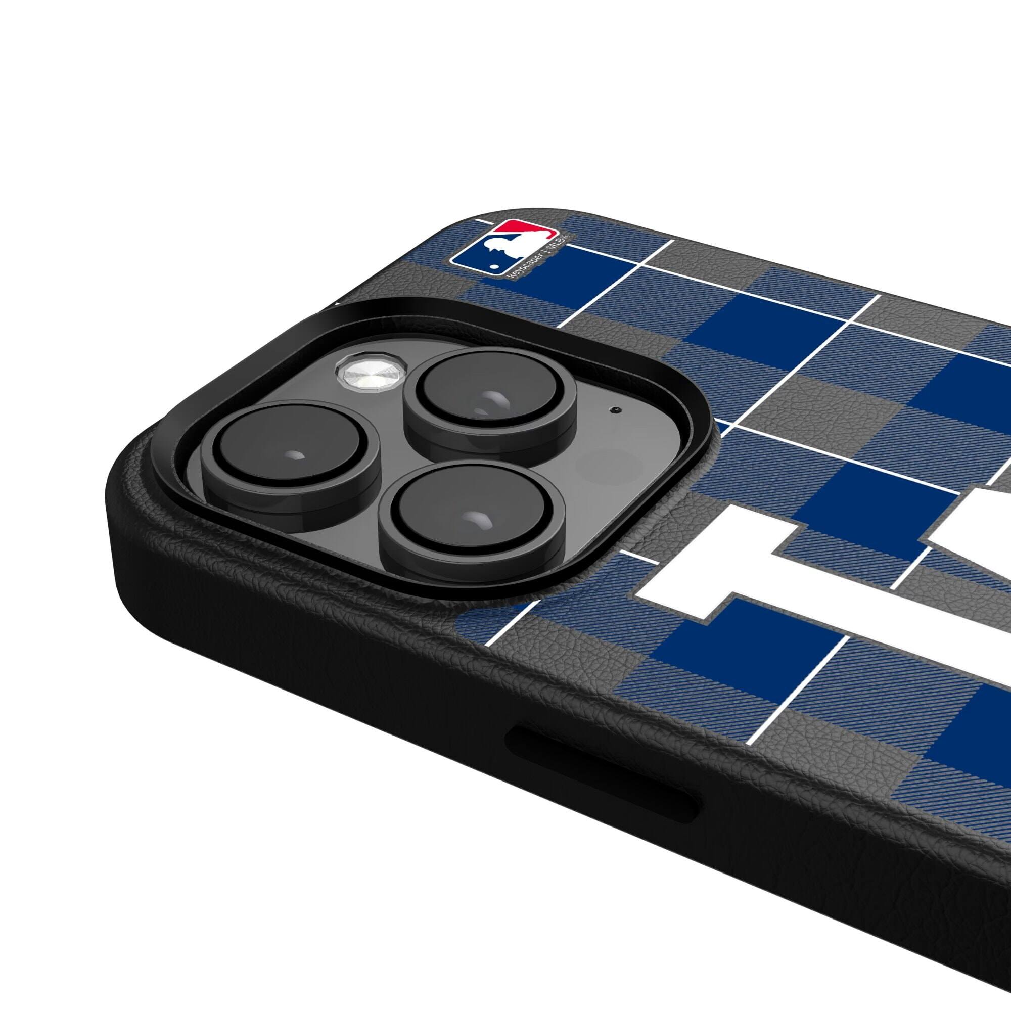 Alt View 3. Keyscaper - Los Angeles Dodgers Plaid Magnetic Bump iPhone Case - 15 - Black.