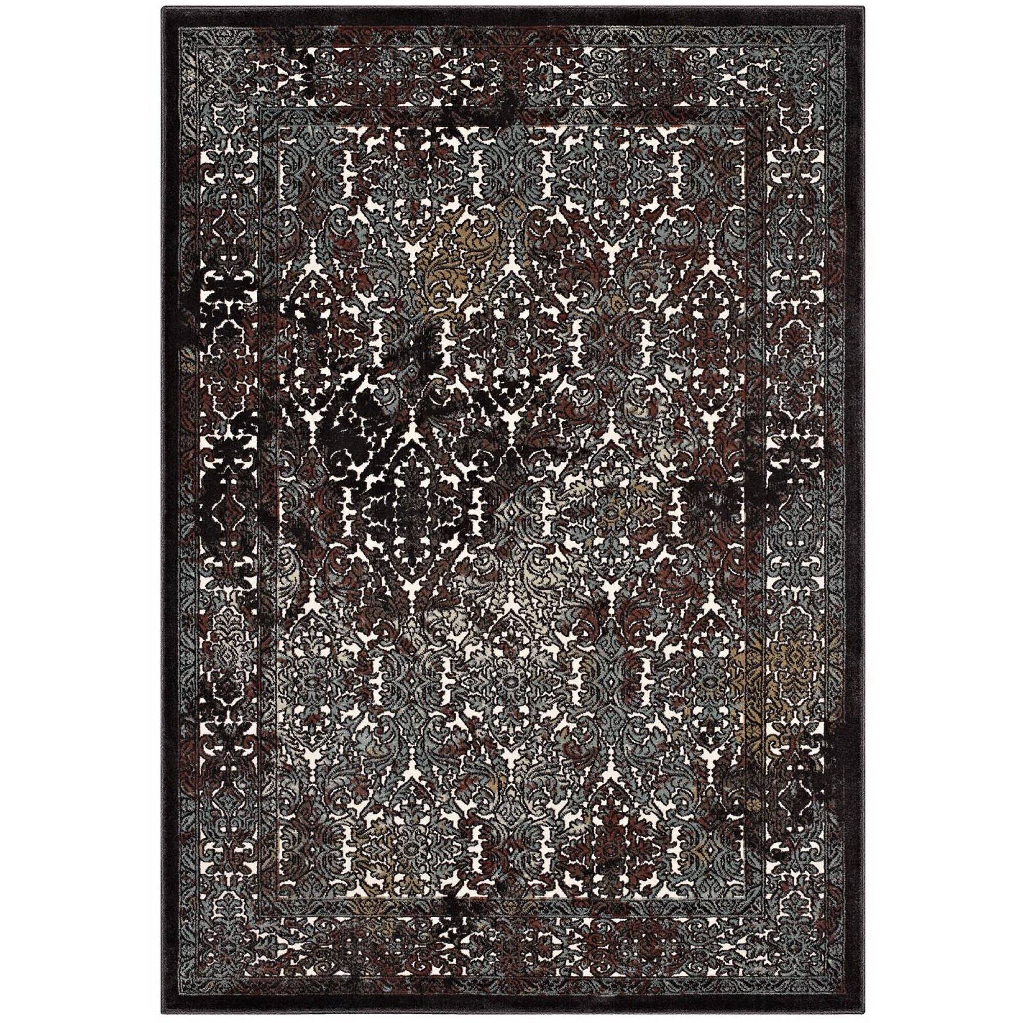 Angle. Modway - Westia Ornate Turkish Vintage Area Rug - Dark Brown and Silver Blue.
