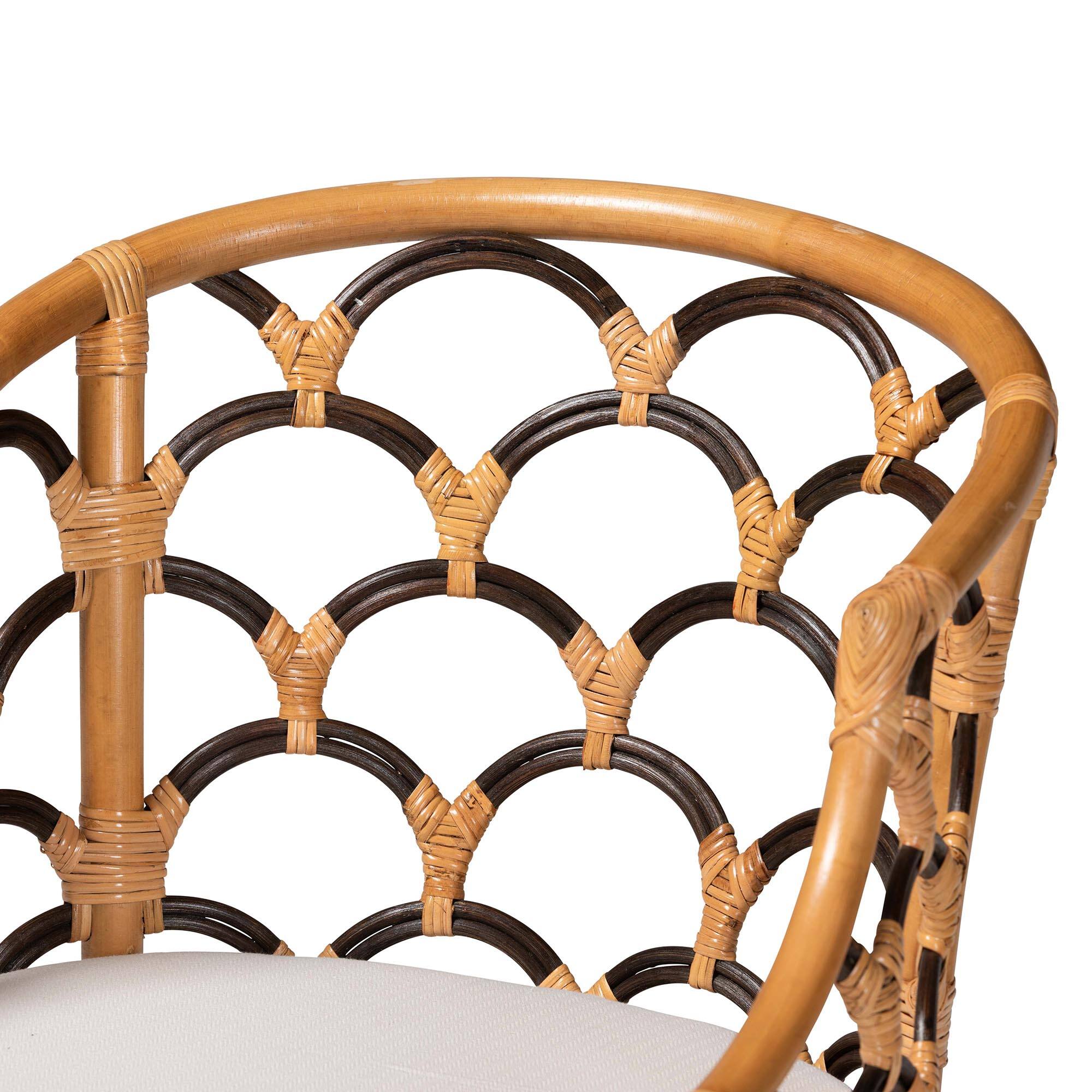 Alt View 1. bali & pari - Veneto Natural Rattan Dining Chair with Scalloped Back - Light Honey/Dark Brown.