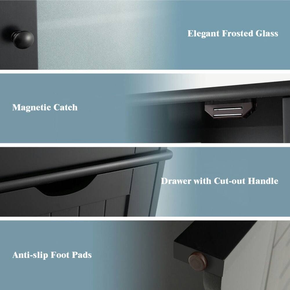Elegant Frosted Glass Magnetic Catch Drawer with Cut-out Handle Anti-slip Foot Pads